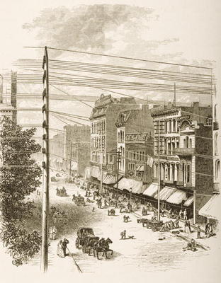 Clark Street, Chicago, in c.1870, from 'American Pictures' published by the Religious Tract Society, de English School, (19th century)