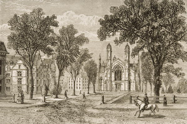 Gore Hall, Harvard University in c.1870, from 'American Pictures' published by the Religious Tract S de English School, (19th century)