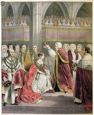 Her Most Gracious Majesty Queen Victoria, Crowned June 28th 1838 (colour litho) de English School, (19th century)