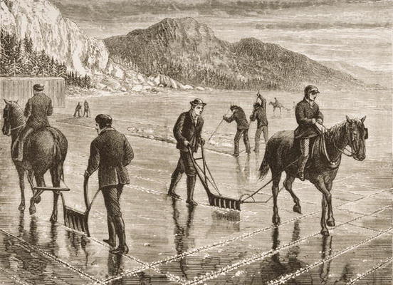 Ice-Harvest on the Hudson River, New York State, c.1870, from 'American Pictures', published by The de English School, (19th century)