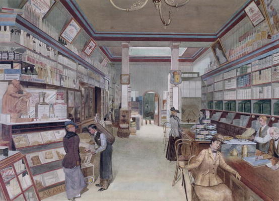 Interior of a London Shop, late 19th century (w/c on paper) de English School, (19th century)