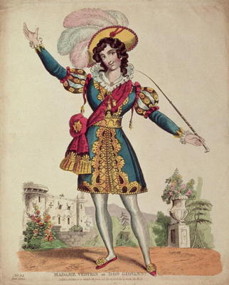 Madame Vestris in the role of Don Giovanni from Mozart's opera 'Don Giovanni' (coloured engraving) de English School, (19th century)