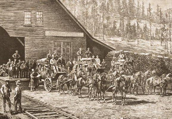 Reno Station on the Central Pacific Railway, in c.1870, from 'American Pictures' published by the Re de English School, (19th century)