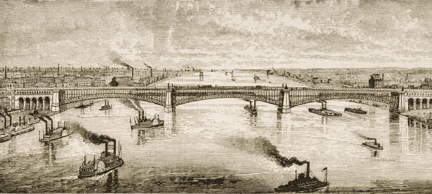 Steel Bridge Crossing the Mississippi River at St. Louis, c.1874, from 'American Pictures', publishe de English School, (19th century)