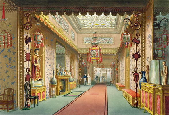 The Chinese Gallery, from 'Views of the Royal Pavilion, Brighton' by John Nash (1752-1835), 1826 (aq de English School, (19th century)