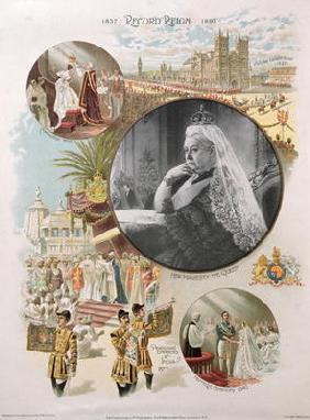 Queen Victoria (1819-1901) depicted at the time of her Diamond Jubilee in 1897 together with some of