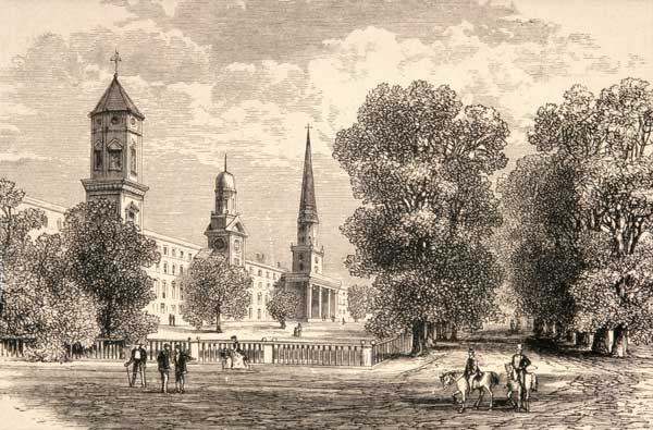 Yale College, New Haven, in c.1870, from 'American Pictures' published by the Religious Tract Societ de English School, (19th century)