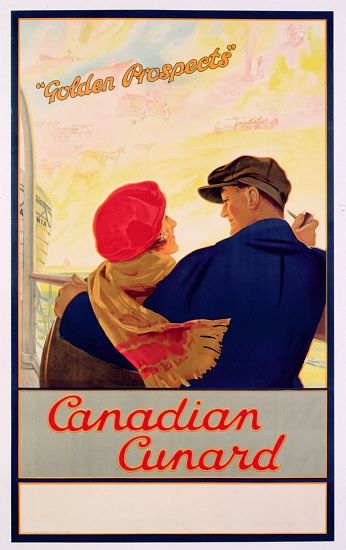 Poster advertising 'Cunard' routes to Canada de English School, (20th century)