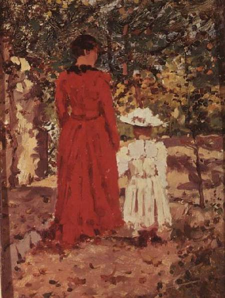 Woman and Child in the Garden de Enrico Reycend