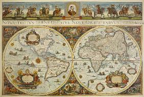 Mapa de la tierra con dos hemisferios con retrato del Papa Inocencio XI e imagen del Príncipe Europe