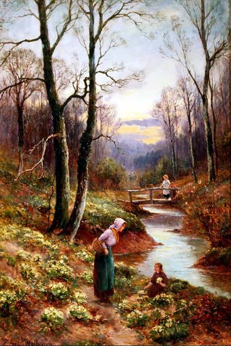 Picking primroses by the stream de Ernest Walbourn