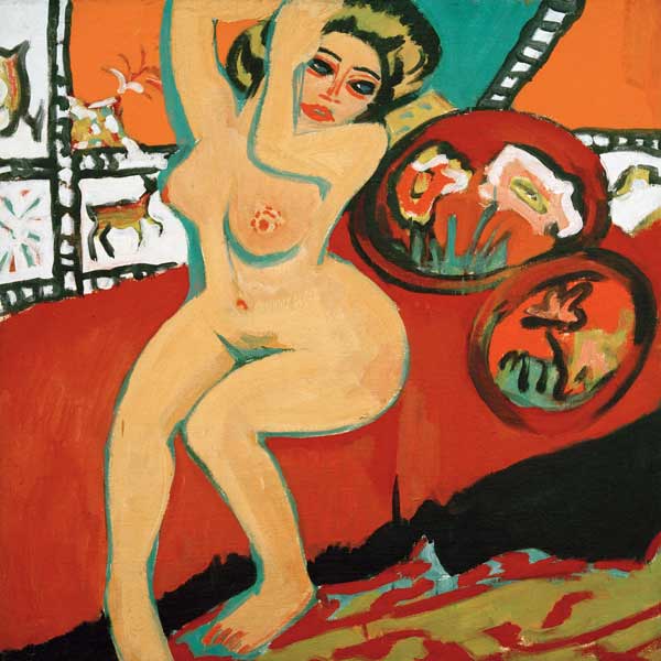 Desnudo sentado con los brazos levantados de Ernst Ludwig Kirchner