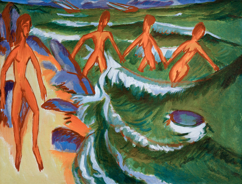 Bañistas en la playa (Fehmarn) de Ernst Ludwig Kirchner