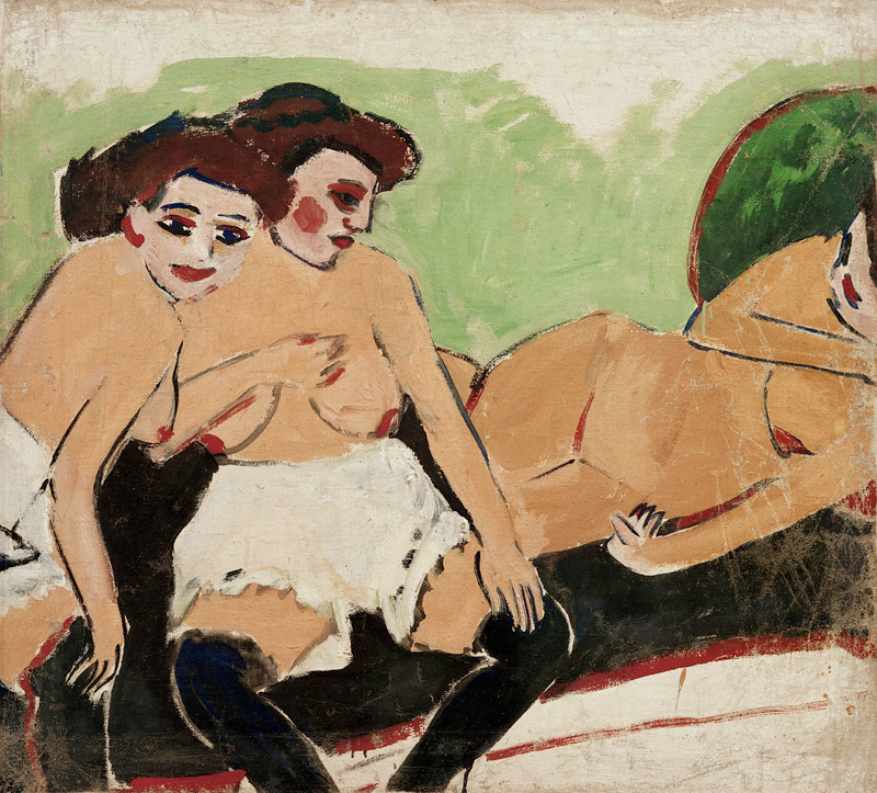 Tres desnudos en un sofá negro de Ernst Ludwig Kirchner