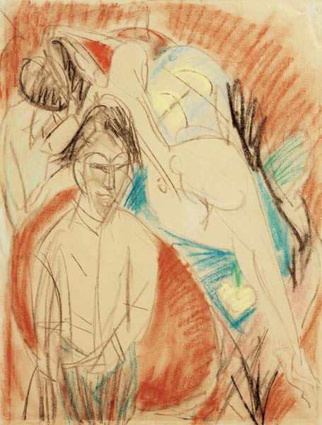 Pintor y mujer desnuda (Autorretrato con modelo) de Ernst Ludwig Kirchner