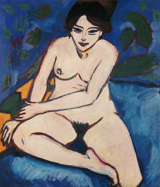 desnuda en fondo azul de Ernst Ludwig Kirchner