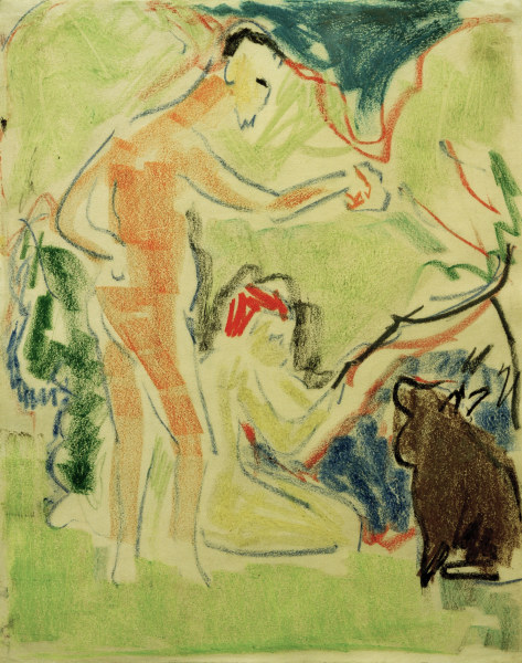 Bañistas con perro en Moritzburg de Ernst Ludwig Kirchner