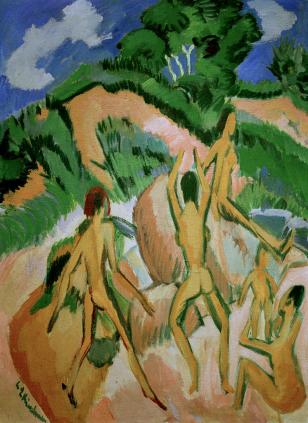 Bañistas entre las dunas de Ernst Ludwig Kirchner
