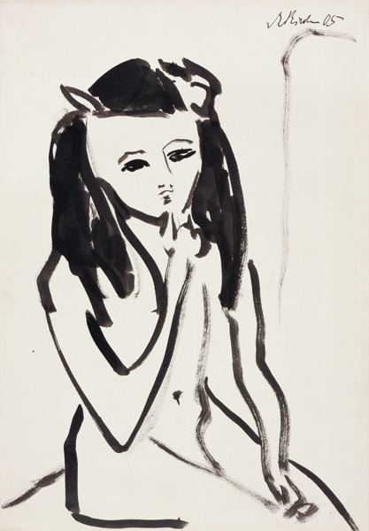 Fränzi als Akt, die Hand am Kinn de Ernst Ludwig Kirchner