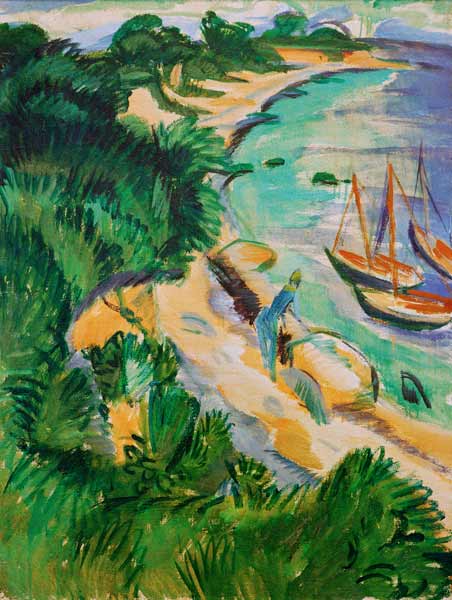 Bahía de Fehmarn con barcos de Ernst Ludwig Kirchner