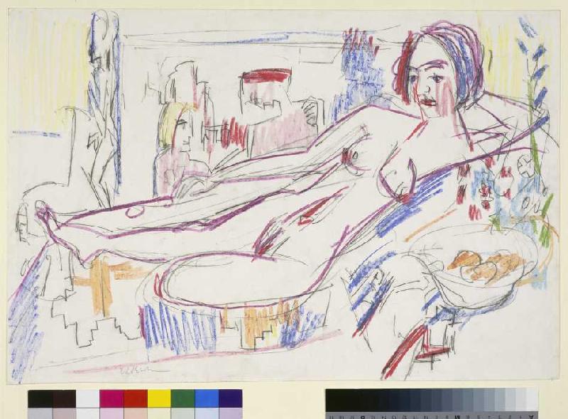 Liegender weiblicher Akt auf einer Ottomane de Ernst Ludwig Kirchner