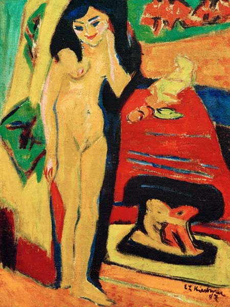 Nude behind curtain. de Ernst Ludwig Kirchner