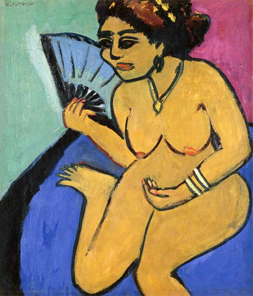 Desnudo sentado con abanico  de Ernst Ludwig Kirchner
