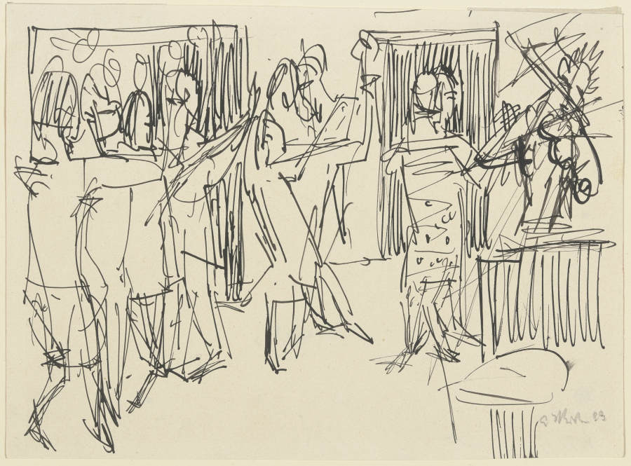 Vier tanzende Paare und Geiger de Ernst Ludwig Kirchner