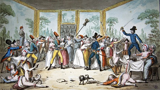 Riotous scene in a tavern during the period of the French Revolution, c. 1789 de Etienne Bericourt