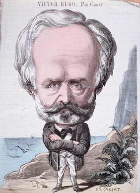 Victor Hugo (1802-85) on Jersey rock, 1867 (colour engraving)
