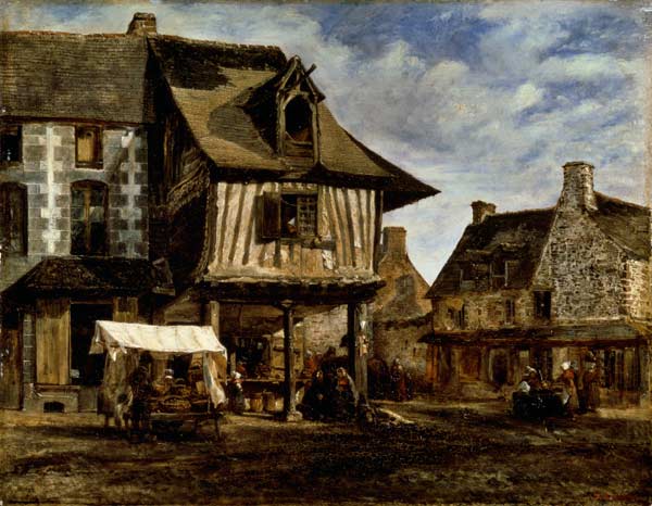 Market Place in Normandy de Etienne-Pierre Théodore Rousseau