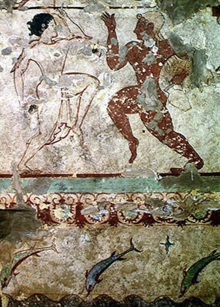 Two Dancers and Dolphins Leaping through Waves, frieze from the Tomb of the Lionesses in the necropo de Etruscan