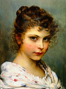 Young girl with curly hair de Eugen von Blaas