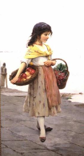 Young Girl Selling Fruits and Vegetables