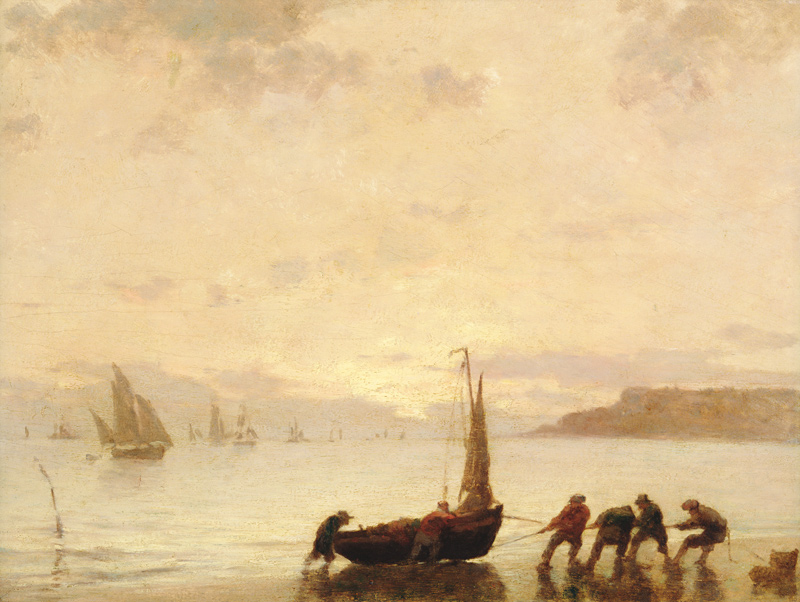 Return from Fishing with Setting Sun de Eugène Boudin