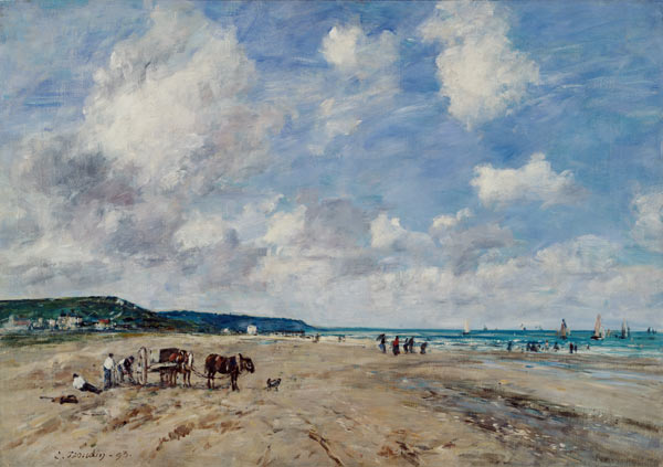 The Beach at Tourgeville de Eugène Boudin