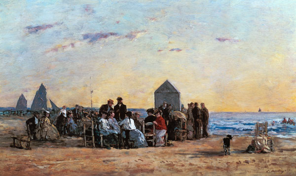 Beach Scene at Trouville - Sunset de Eugène Boudin