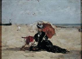 Woman with a Parasol on the Beach
