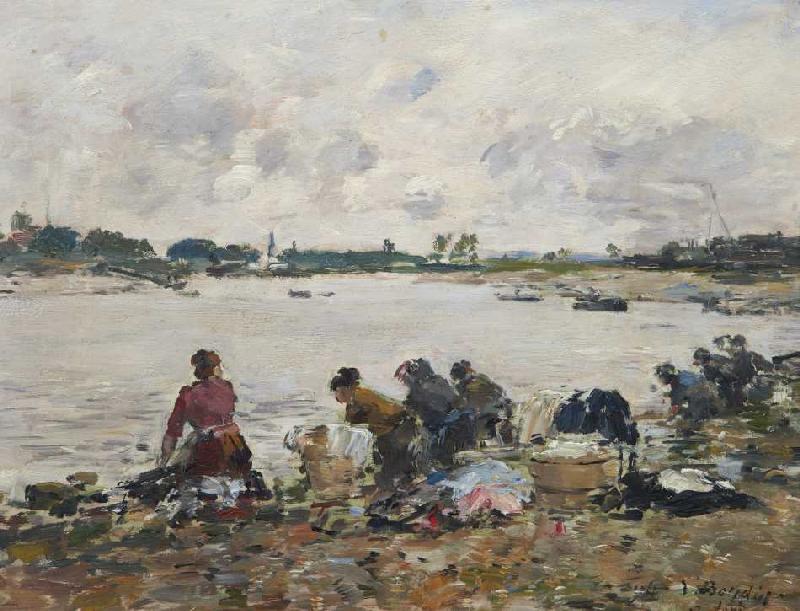 Wäscherinnen am Ufer des Touques (Laveuses au bord de la Touques) de Eugène Boudin