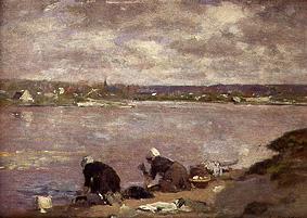 Laundry grooves on the bank of the river Touques de Eugène Boudin