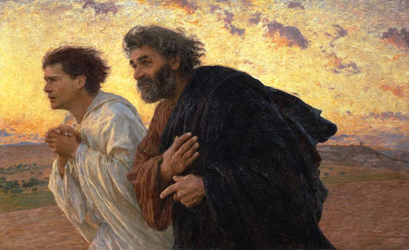 En la mañana de la resurrección, los Discípulos Pedro y Juan caminan hacia la tumba. de Eugène Burnand