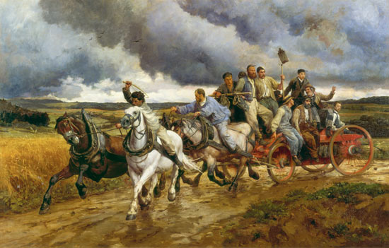 The village fire brigade on the way to the source. de Eugène Burnand