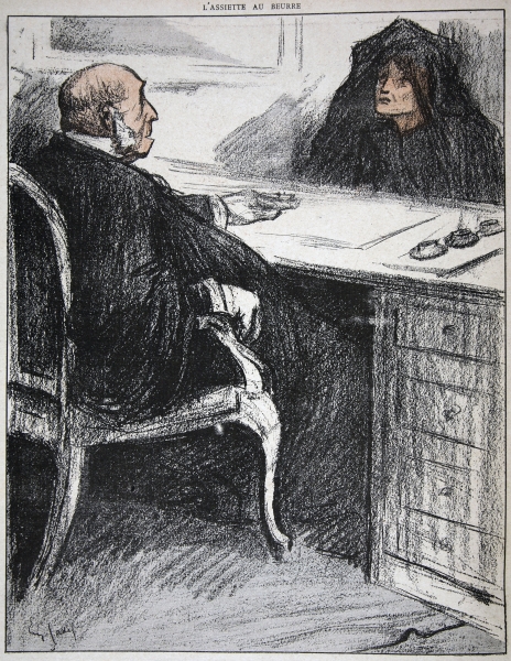 Widow with a justice official, illustration from ''L''assiette au Beurre: Les Fonctionnaires'', 9th  de Eugene Cadel