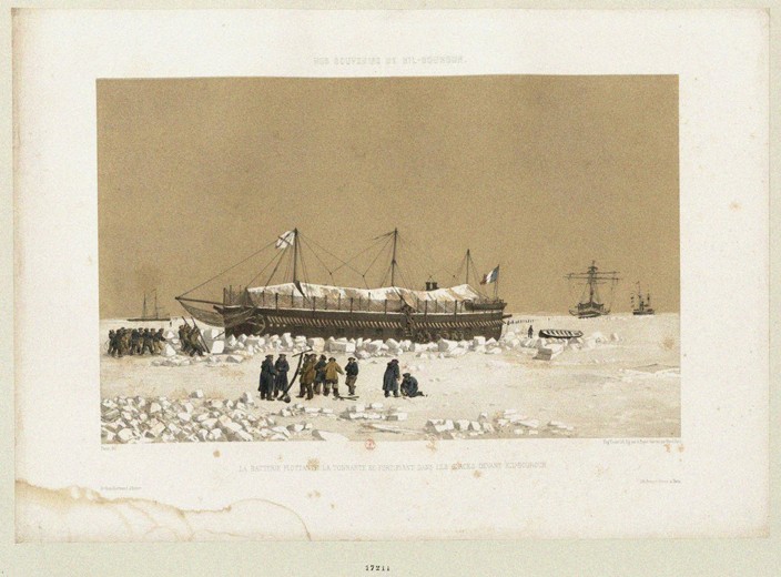 The floating battery "Tonnante" in the Ice near Kinburn de Eugène Ciceri