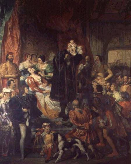 The Birth of Henri IV (1553-1610) at the castle of Pau, 13th December 1553 de Eugène Devéria