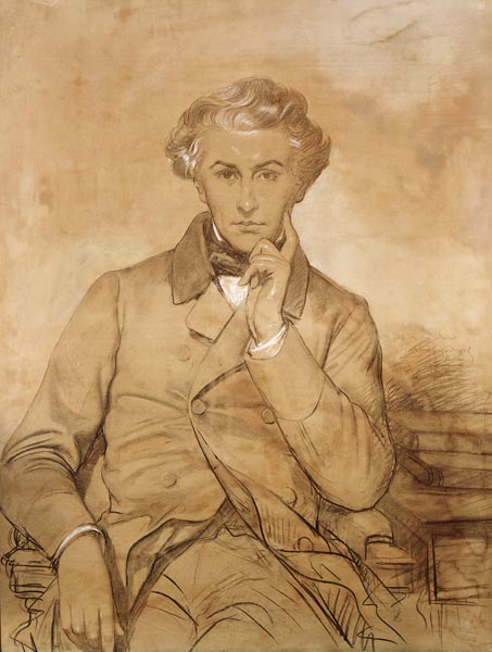 Portrait of Henri Reber (1807-80) (pencil & white chalk on paper) de Eugène-Emmanuel Amaury-Duval