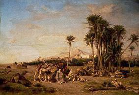 Rest of a caravan in the Sahara at El Aghouat. de Eugène Fromentin