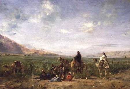 Travellers resting at an Oasis de Eugène Fromentin