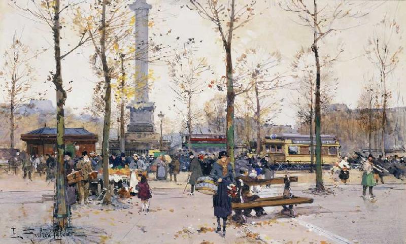 Place de la Bastille, Paris. de Eugène Galien-Laloue
