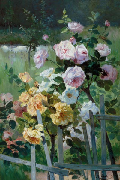 Roses at the garden fence de Eugene Henri Cauchois